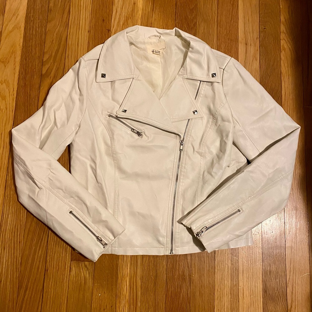 White faux leather moto jacket